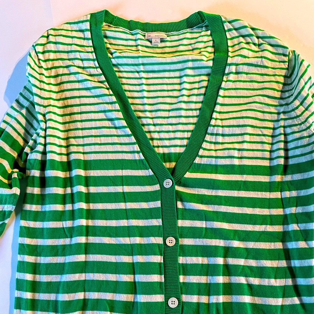 GAP Green Stripes Cardigan Cotton Sweater 🤩